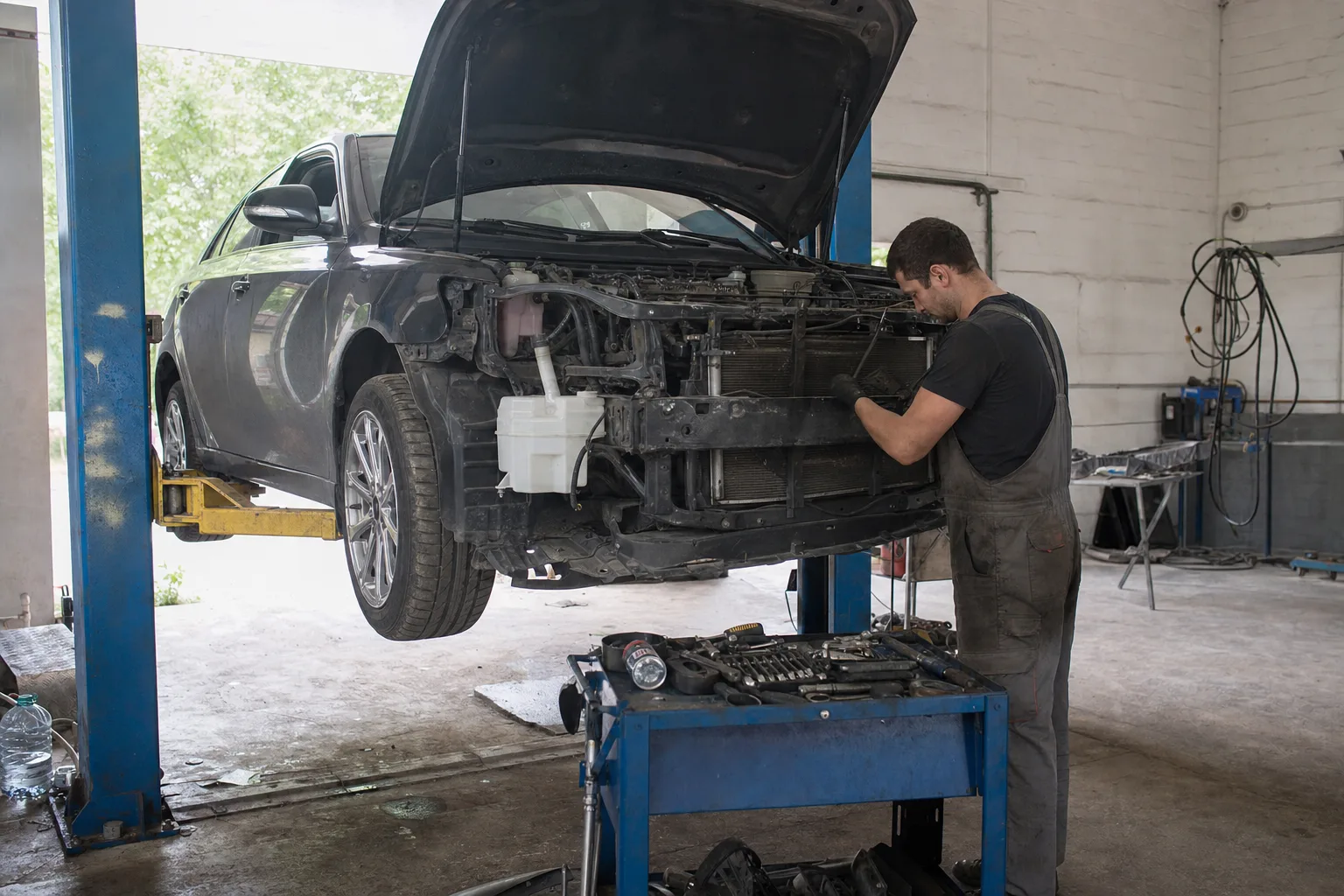 Автомобиль на плановом обслуживании в рабочем боксе